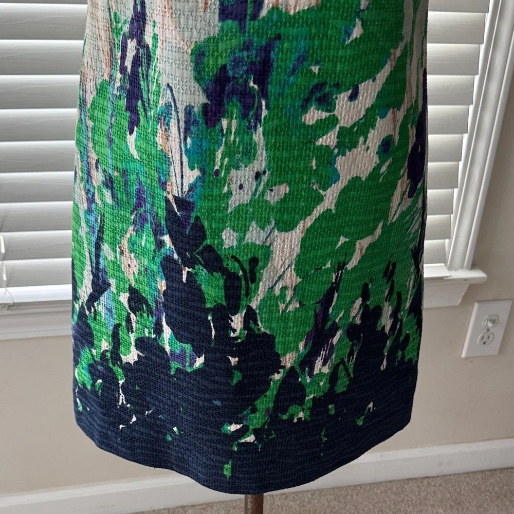 Eliza J White Floral-Print Sleeveless Shift Dress with Green & Navy Accents - Picture 3 of 6